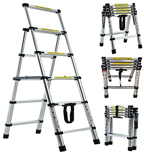 Scala Telescopica Multiuso Pieghevole 1,4m / 1,7m / 2m - Prolunga in Alluminio A Frame Dritta, 4 + 5 Gradini a Spina di Pesce 1,4M + 1,7M