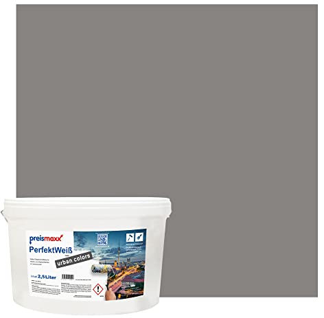 Preismaxx Perfektweiß urban colors, bunte Wandfarbe, braun, dunkelgraubraun, dark grey brown 2,5L, Innenfarbe, hohe Deckkraft Klasse 2, matt