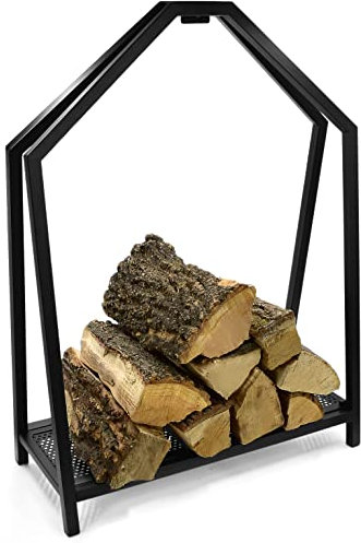 Stephans Möbelbörse Kaminholzregal Kaminholzständer Brennholzregal Stapelhilfe Kaminregal Kaminholzhalter Holzregal Regal für Holz Schwarz Metall 78cm