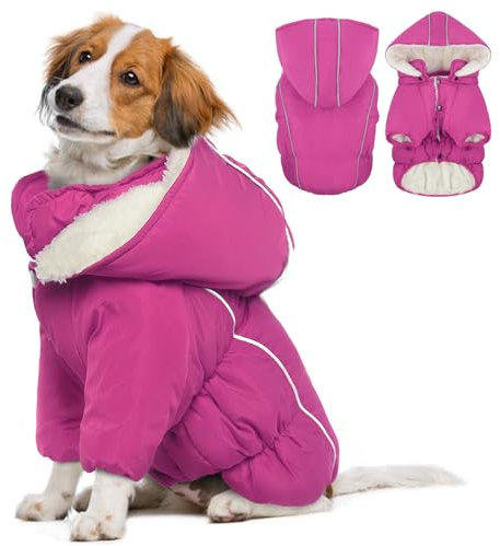 Katzinst Haustierkleidung, Winter Hundemantel mit Beinen Warm Hunde Wintermantel Hundejacke, Anti-Schneeanzug Hundebekleidung Hundepullover Grosse Hunde Labrador Schäferhund Dobermann, Rosa XL