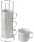 Hasense Coffee Mugs Set of 4 with Stand, 15 oz Porcelain Stackable Coffee Cups Set with handle for Tea, Latte, Milk and Cappuccino, White Embossed Tea Cups Set with Geometric Pattern for Men and Women