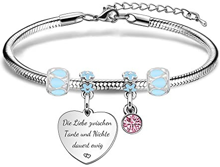 Coagurmes Tante Nichte Armband Geschenk, Memorable Silber Herz Anhänger Armband für Frauen Damen Mädchen Geburtstag Weihnachten Muttertag Erinnerung Schmuck
