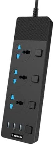 Extension Plug with 3 Way Sockets 3 USB Slots, USB 3 Plug 3 Gang USB Port Switch Extension Lead Cable 2M Socket Power Cable Cord for Home & Office (Black - 2M)