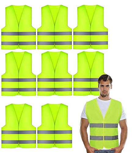 SALADOCY 8 Stück Warnwesten Auto, Warnweste Auto Damen Herren Erwachsene, high Visibility Vest, Einheitsgröße, Sicherheits Set