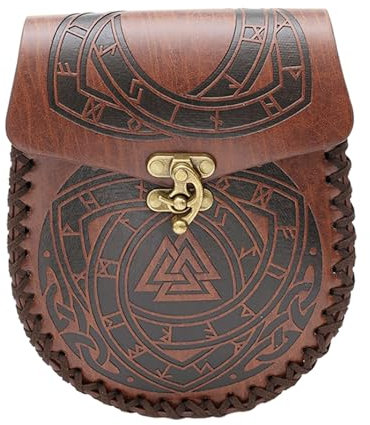 JAOYU Wikinger Gürtel mit Tasche Mittelalterliche Leder Gürteltasche Renaissance Münzbeutel Leder Hüfttasche - Steampunk Kostüm Zubehör für LARP und Cosplay