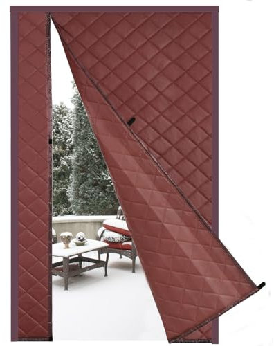 Risareyi Magnet Wärmeschutzvorhang Tür Seitliche Öffnung 110x200cm, Braun PU Leder Türvorhang Thermo Kälteschutz Wasserdicht Winddicht Staubdicht Kälteschutzvorhang für Haustür Balkontür Klimaanlage