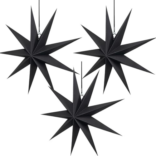 Konoz 30cm Papiersterne Weihnachten 3 Stück Faltsterne Neuneck, Weihnachtsstern Papier Stern Dekoration(Schwarz)