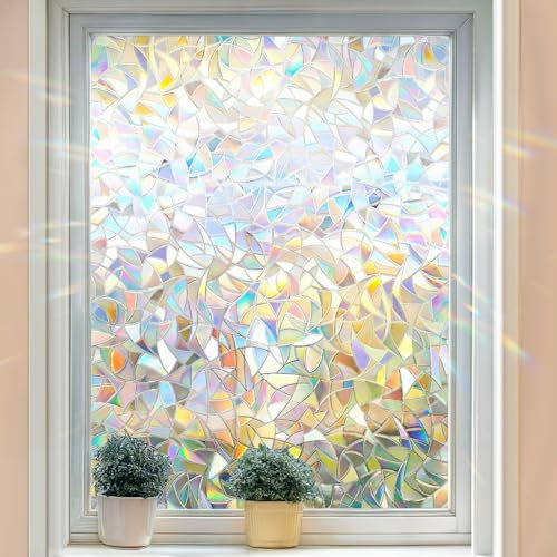 DARUITE Pellicola per Vetri Finestre 60x200cm, Pellicola Privacy Finestre con Effetto Arcobaleno 3D, Protezione UV, Perfetta per uffici e soggiorni