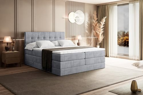 ALTDECOR Boxbett mit H3 H4 Matratze BERO King - 180x200 - Grau | Lattenrost, Topper, Boxspringbett mit Bettkasten, Bett mit Stauraum, Doppelbett, Polsterbett