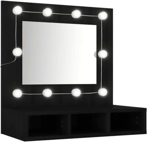 vidaXL Spiegelschrank mit LED Schwarz 60x31,5x62 cm