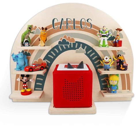 GRAVURZEILE Personalisiertes Toniebox Regal für Kinderzimmer - Personalisiert mit Namen - Wandregal zur Aufbewahrung von Musikbox und 24 Tonie Figuren - Magnetische Oberfläche - Farbe: Blau