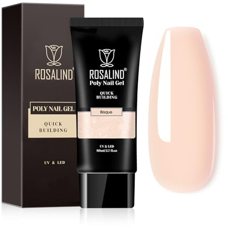 ROSALIND Poligel Extensión de Uñas 80ml Crema Nude Gel de Uñas Constructor | UV LED Extensión Gel Uñas para Profesionales, Salón de Manicura,Bricolaje en Casa DIY Nail Art