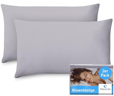 Kissenbezug 40x70 Grau, 2-er Set Kissenbezüge, Premium Mako-Baumwolle, Kopfkissen-Bezug für 70x40 cm Kissen, Kissenhülle für Seitenschläferkissen/Nackenkissen, Oeko-TEX Zertifiziert