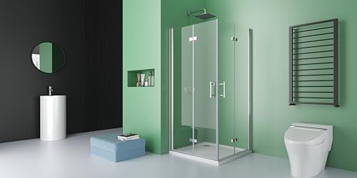 DOOLEEWEE 80 x 90 x 195 cm Duschkabine Eckeinstieg Doppel Falttüren Duschtüren 180°Eckig Dusche Duschwand Duschabtrennung mit NANO Beschichtung Ohne Duschwanne