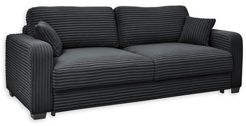 CARRARA Bequemes Schlafsofa in Cord-Optik mit Bettkasten, Schwarz - Ausziehbares Sofa mit Schlaffunktion - 235 x 89 x 92 cm (B/H/T)