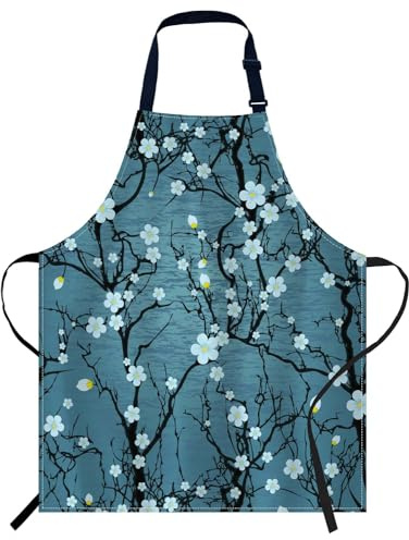 Smooffly Kochschürze mit japanischer Kirschblüte, verstellbar, Unisex, für Damen und Herren, perfekt für Zuhause, Küche, Backen, Gartenarbeit, Restaurant, Kaffeehaus, Grillen, Japanische Kirschblüte,