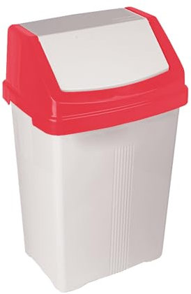 FotoStation 50L Litre Swing Bin (Red) High Grade Plastic Flip Top Waste Bin Indoor Recycling Bin Space Saving Dustbin Kitchen, Home, Office, Bathroom Rubbish Trash Refused Bins MADE IN UK
