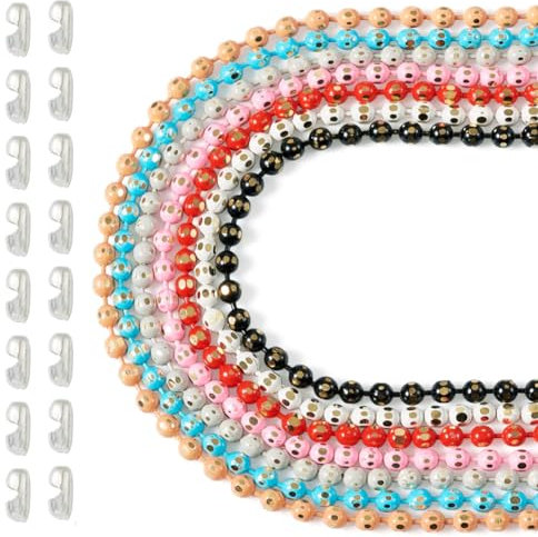 Cheriswelry Facettierte Kugelketten aus Messing, gemischte Farben, Metall, verstellbar, antikes Kugelkette, inklusive 100 Kugelkettenverbindern für selbstgemachte Halsketten, 12 m