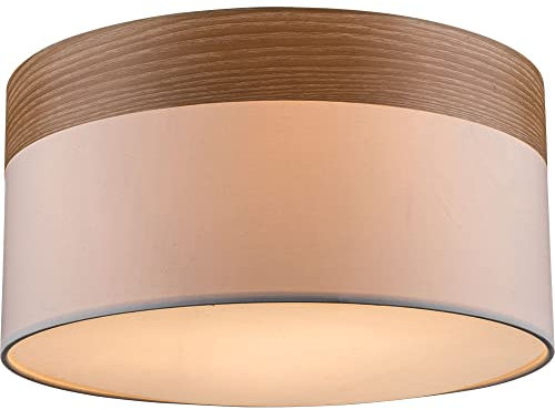Globo Deckenleuchte Deckenlampe Wohnzimmer Leuchte rund Holz Textil beige, Metall Stoff, 3x E27 Fassungen, DxH 40x25 cm