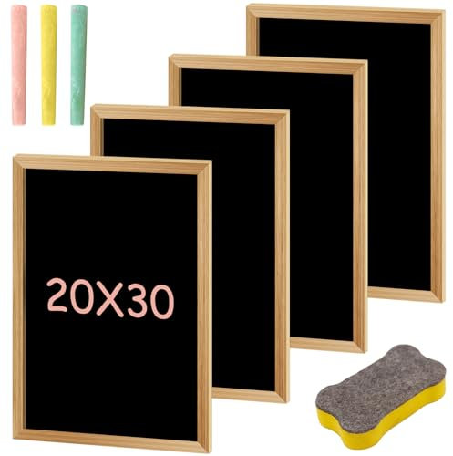 4 Stück Kreidetafel mit Holzrahmen Sets, 30 x 20cm Mini Kreidetafel Memoboard mit 3 Kreiden und 1 Schwammradierer, Beschriften Kreidetafeln aus Holz Kreiden Tafel für Kinder, Buffet, Hochzeit, Party