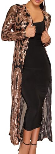 LIUYUYOUGO Cardigan Donna Estivo, Cardigan da Donna con Paillettes Scintillanti Spolverino Vintage Anni '20 Aperto sul Davanti Abiti A Maniche Lunghe Cappotti Elegante Cappotto Coprispalle in Rete T