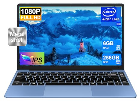 Ordenador Portatil Celeron N4020 Up to 2.8Ghz, Ordenadores Portatiles 14 Pulgadas Win 11 con 5G WiFi 6+256GB SSD Expansión 1TB, BT 4.2 1920*1080 FHD Mini Puerto Multimedia Portatiles Buenos-Azul