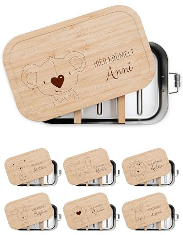wunderwunsch® - Personalisierte Brotdose für Kinder - Robuste und Individuelle Edelstahl Brotdose mit Namen - Personalisierte Geschenke für Kinder (klein Edelstahl,Koala)