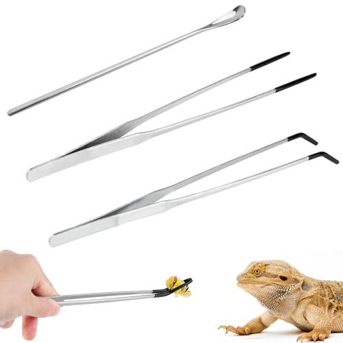 PEUTIER 3 Pinzas para Alimentación de Reptiles, Pinzas Rectas Pinzas Curvas Cucharas Pinzas Largas para Terrarios Accesorios para Tanques de Pitón Bola para Proteger Los Dedos para Reptiles Amantes
