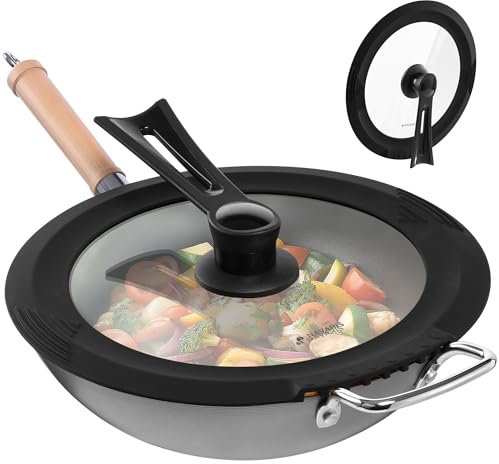 Navaris Free Standing Universal Pan Lid - Dishwasher Safe - Pot & Frying Pan Lids with Built-In Straining Rims - Pot Pan Wok Saucepan Cover - 26/28cm/30cm (10/11/12)