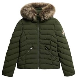Superdry Damen Fuji Steppjacke mit Kapuze aus Kunstfell Surplus Goods Olivgrün 40