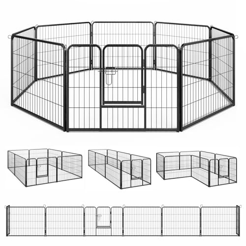 COSTWAY Parc pour Chien Intérieur Extérieur, 8 Panneaux, Enclos Chien Portable Pliable avec Porte, 8 Piquets de Sol, Rotation à 360°, Barrière de Sécurité en Métal pour Chiot, Lapin, Cha (79 × 60 cm)