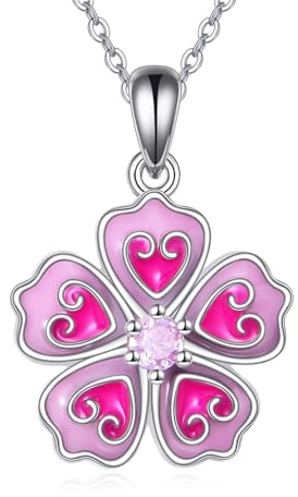 VONALA Rosa Kirschblüten Halskette für Frauen 925 Sterling Silber Rosa Blume Halskette Sakura Anhänger Kirschblüten Schmuck