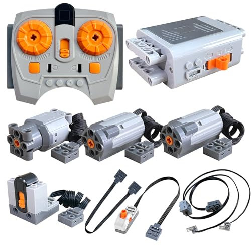 LELEOPODO 9-in-1 Technic Motoren Set, Voll Kompatibel Mit Technic Teile Motor. Includes Three Motors: M/L/XL, AA-Batteriehalter, 2,4GHz-Fernbedienung Mit Geschwindigkeitsregelung, 2,4-GHz-Empfänger