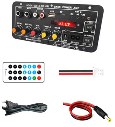 Faeymth Placa Amplificadora Bluetooth Digital de 12 V, Subwoofer, Micrófono Dual, Amplificador de Karaoke, Altavoz para Cine en Casa, Enchufe Europeo