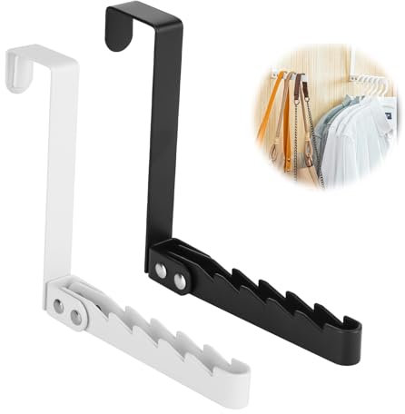 YYTECH 2 Pcs Folding Over Door Hanger Over Door Hooks No-Drilling Hanger Over Folding Clothes Hanger with 5 Grooves for Coats Clothes Hat Towel Jacket White and Black