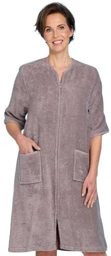 Chums Ladies Zip Through 3/4 Sleeve Towelling Dressing Gown Mocha 24-26