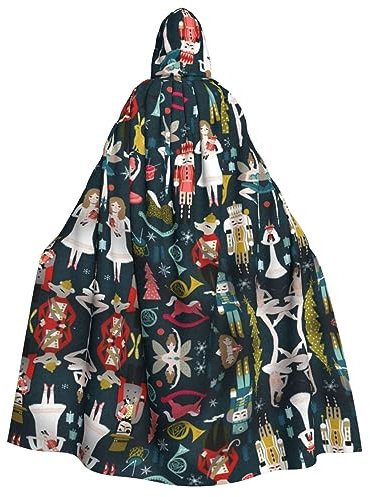 JBYJBX Women'S Nutcracker Ballet Xmas Dance Print Full-Length Hooded Cloak 190cm Adult Costume Halloween Cosplay Carnival Parties