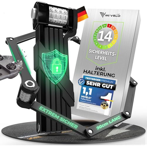 MIVELO Antivol pliable à combinaison extra sûr - Sécurité niveau 15 - Pour vélos pliables et électriques - Noir - 90 cm