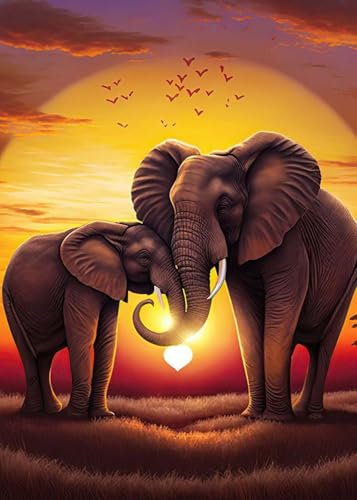 GLXPOG 5D DIY Diamond Painting Kit, Éléphant 5D Complet pour Adultes et Enfants, Amour Strass Art Point de Croix pour Murale Décor 30x40cm