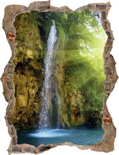 DesFoli Wandtattoo Wasserfall Natur Wald mit verschiedene Rahmentypen DW000167 Farbe Brauner Stein Hochformat, Größe 60 cm x 78 cm
