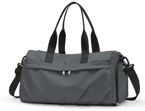 HYC00 Sac de Sport Femme Homme Léger Sacs de Voyage avec Compartiments Chaussures et Humide Grande Sac de Fitness Weekend Duffel Bag Sacs de Gym Sport Cabas de Fitness pour Voyage Piscine,Gris