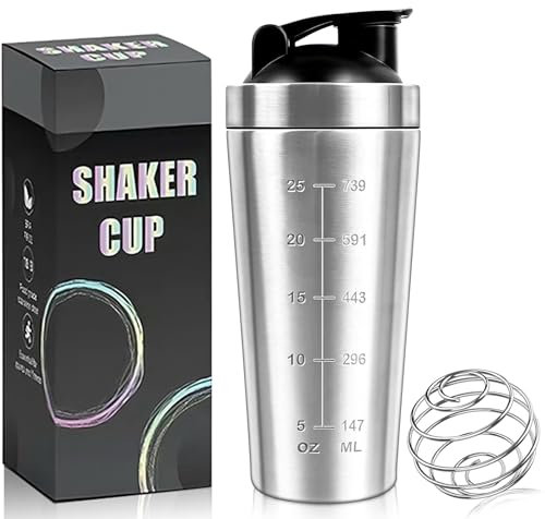 UZSUZZ Shaker Protéiné Acier Inoxydable 900ml, Shaker Sport avec Balle de Mélange, Shaker à Protéine Inox pour Boissons Protéinées, Compléments Alimentaires et Shakes - Sans BPA