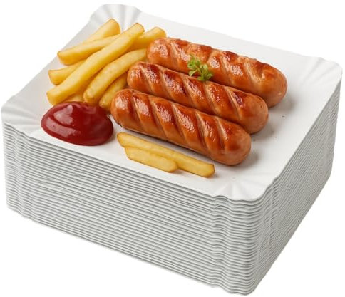 Pakomat Platos bandejas de papel 14 x 20 cm 50 piezas platos desechables, platos de postre rectangulares, platos de cartón estables, platos de fiesta platos de cartón ecológicos biodegradables