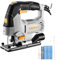 Seghetto Alternativo Elettrico: DEKOPRO 800W Seghetto con Luce LED e Laser, 4 Impostazioni Orbitali, 6 Velocità Variabili, 800-3000 SPM, Taglio a ±45° per Legno, Metallo e Plastica, Kit con 10 Lame
