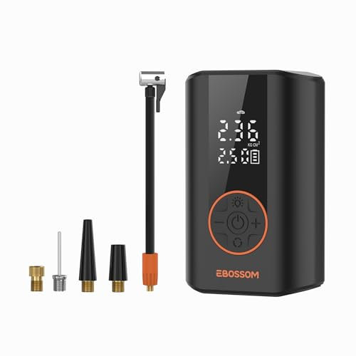 Compresseur À Air Portatif 10,3 Bar,Gonfleur Pneus Voiture Mini,Electrique Compresseur Air,Pompe À Air Velo Électrique,Gonfleur Pneu Sans Fil,Lumière LED,Arrêt Automatique pour Vélo,Moto,Voiture