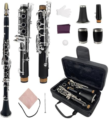 DouscsChart Advanced Professional A Key Klarinette – Ebonit-Körper, vernickelte Tasten, Premium-Sound mit 2 Fässern, Etui, Schraubendreher, Korkfett, Blätter und Reinigungstuch (A-Schlüssel)