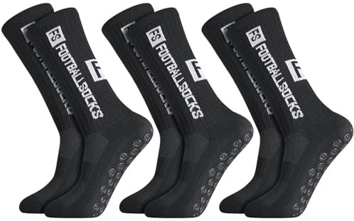 3 Paare Fußballsocken Herren Schwarz Fußball Socken Anti Rutsch Grip Sportsocken Atmungsaktiv Fussball Socken 35-39 für Fussball Basketball Laufen