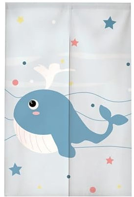 Door Curtain 2X42.5X180Cm Blue Whale Cafe Short Blackout Doorway Curtains With Hooks For Home Decoration,Japanese Style Partition Curtain For Kitchen,Kids Bedroom