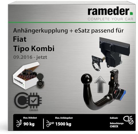 Anhängerkupplung abnehmbar Auto Hak passend für FIAT Tipo Kombi Typ 356 Baujahr: 2016-jetzt inkl. 13 poligem spezifischen CAN-Bus Elektrosatz | rameder. Komplettsatz - V2