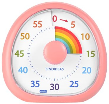 SINOIDEAS Visueller Timer für Kinder & Erwachsene, 60 Minuten Countdown Timer (Regenbogenmuster,Pink)